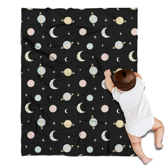 Black Planet Moon Pattern Blanket,Comfortable Soft Flannel Throw Blanket,All Season,Warm Lightweight Blankets for Sofa Bed Couch Living Room Chair,30"x40"