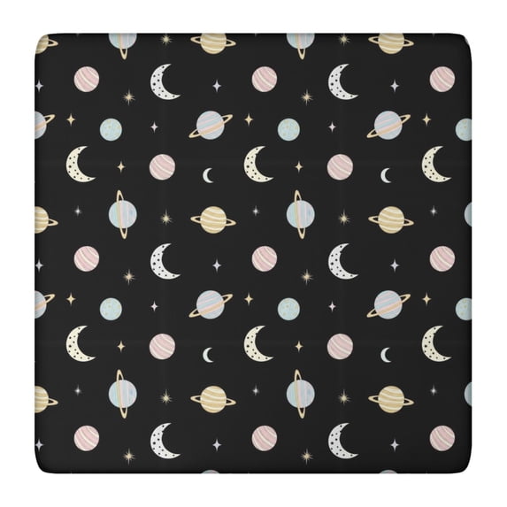 Black Planet Moon Pattern Square Fitted Tablecloth with Elastic Edge,Square Table Cover,Washable Elastic Table Cover for Home Kitchen Party Decor 36"x36"