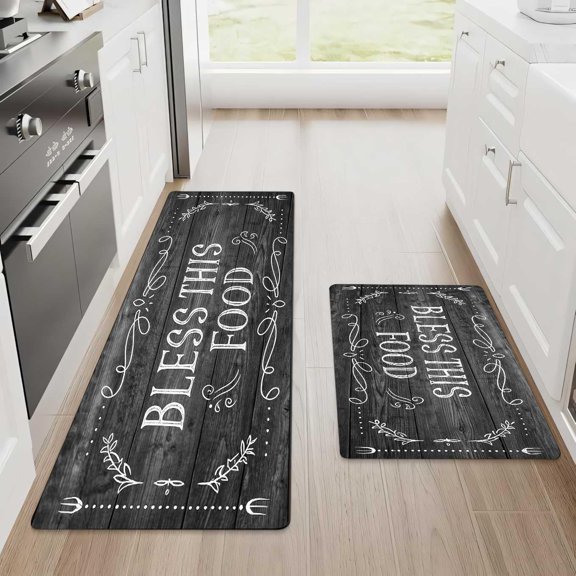 Black Plank Kitchen Rug and Carpet Set, 2 Flannel Non-Slip Carpet, Soft Comfortable Floor mat, Washable Kitchen, Hallway, Office, Sink, Laundry Room 17"x 47"+17"x 24"