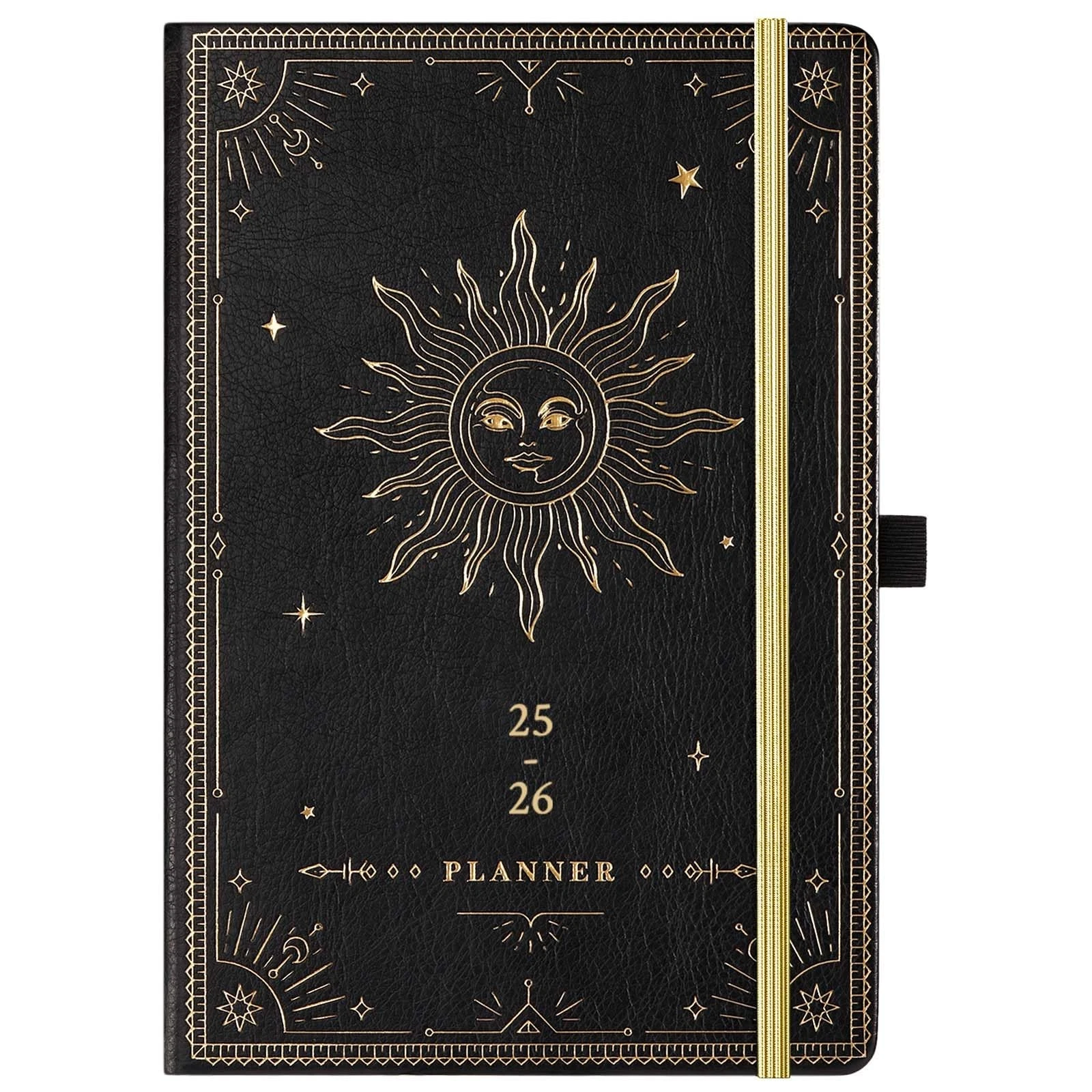 Black Planner 2025 2026 Monthly Weekly Organizer With Stickers And Elastic Cl...