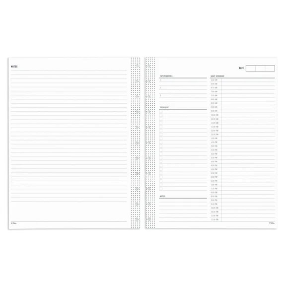 Black Planner Refill Pages 8.5X11 Undated Daily Schedule With Priorities