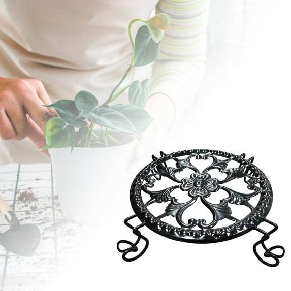 Black Stand for Flower Pot, 9.05 Inch Heavy Duty Potted Holder Indoor Outdoor Metal Rustproof Iron Garden Container Round Supports Rack for Planter Bronze, Pumpkin Stand Outdoor Garden