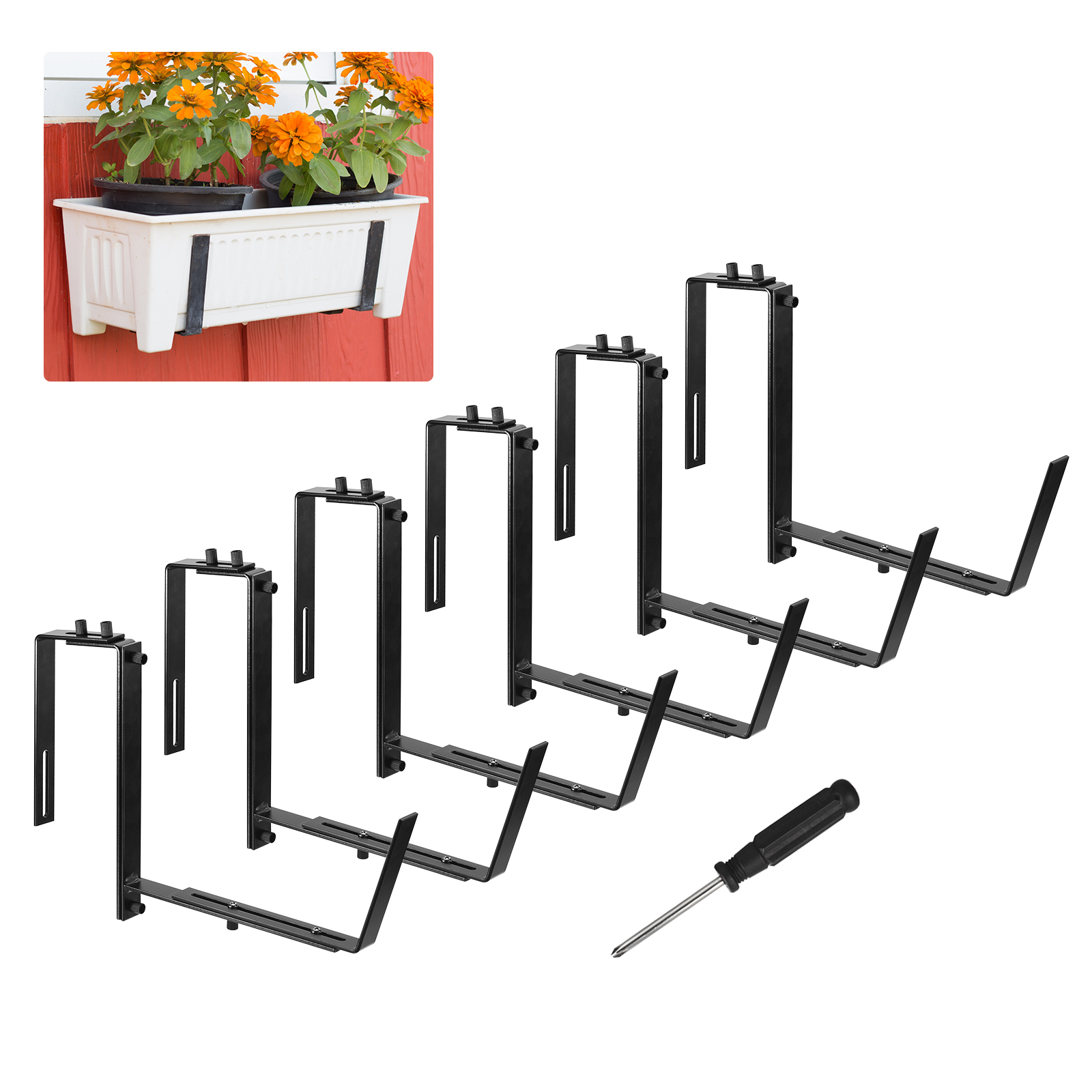 Black Planter Box Brackets, Adjustable Window Planter Box Brackets
