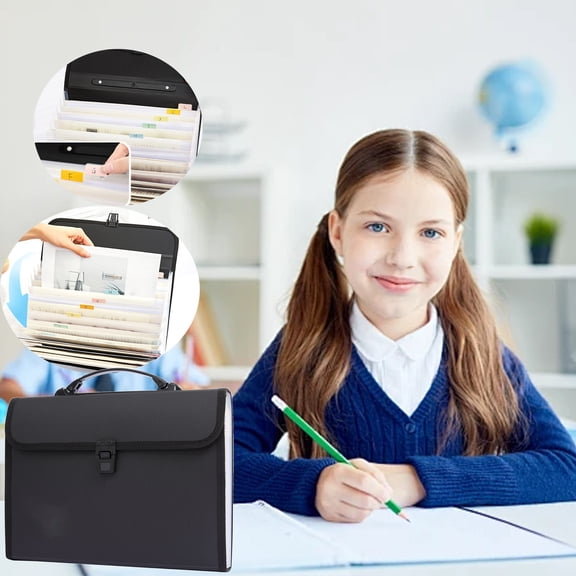 Black Plastic 13 Compartment Organizer Bag • Classic Office Business Insert Buckle Storage • A4 Size File Folders for Documents & Filing