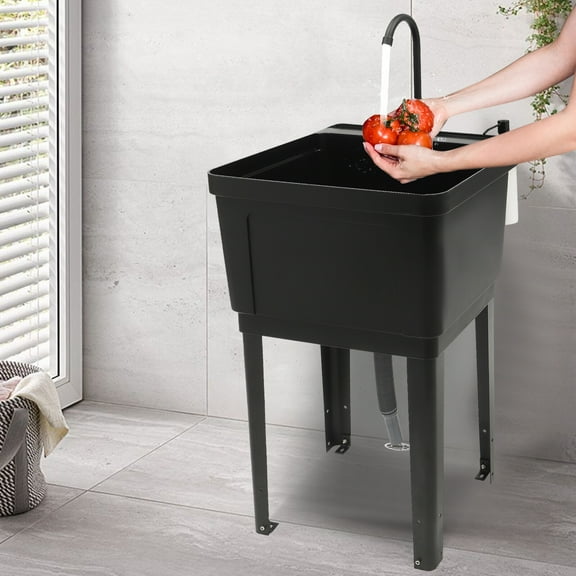 Black Plastic 19 x 33.07 Inch Rectangular Freestanding Sink