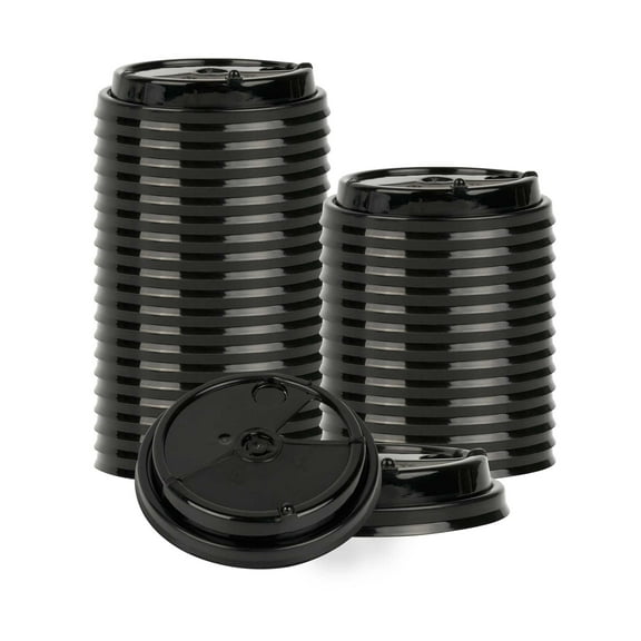 Black Plastic 2-in-1 Straw or Sip Coffee Cup Lid - Fits 8, 12, 16 and 20 oz - 100 count box