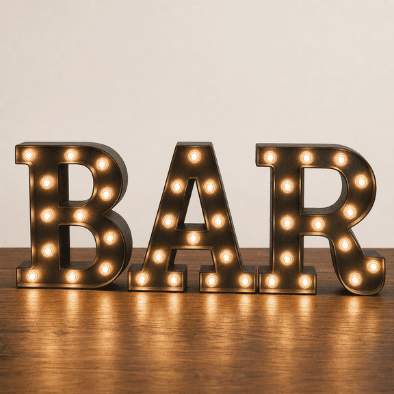 Black Plastic Bar Sign LED Light Up Marquee Letters Home Decor