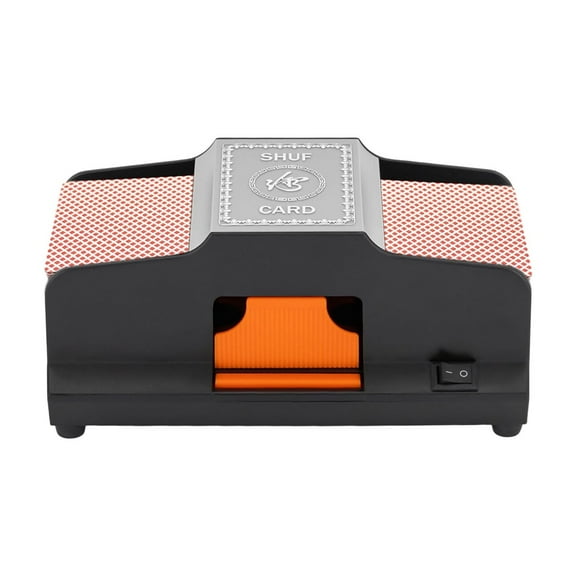 Black Plastic Card Shuffler, 2-Deck Capacity. 110V US Plug, USB/Battery Powered. Shuffles in 1 Min. Freestanding/Countertop. Rounded Edges, 4 Feet. Ideal for Poker, UNO & More