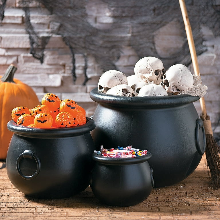 Black Plastic Cauldrons Set Of 3 Home Decor 3 Pieces
