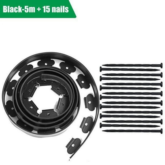 Black Plastic Edging Roll Kit - 1.5" X 16.4 Ft No-Dig Garden Border Divider, PE Material Flexible Lawn Edging with 40 Spikes for Flower Beds, Pathways & Tree Rings