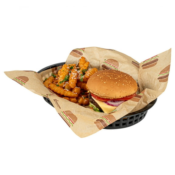 Chef 101 Oval Black Plastic Fast Food Serving Basket - 10 1/2" x 7 1/4" x 1 1/2" - 10 count box
