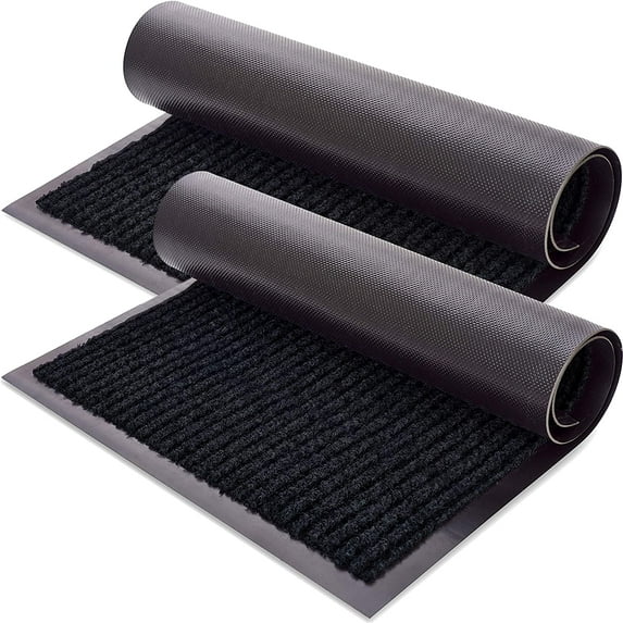 Black Plastic Floor Runner/Protector - Embossed Groove Pattern,