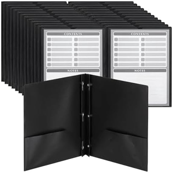 - Black Plastic Folders with Pockets and Prongs, 24 Pack, Letter Size, Black Flexible Plastic Folders with Prongs, Clear Front Pocket and Card Slot
