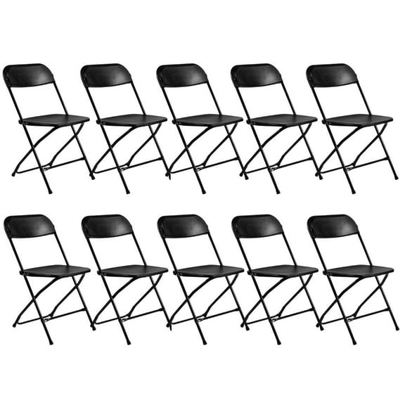 Black Folding Chair (Steel-Poly Chair) Samson Series Heavy Duty 2 Year Warranty by Chivari (10-Pack)