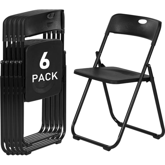 Black Plastic Folding Chairs 6 Pack, Lightweight Foldable Chair with 350lbs Capacity, Metal Frame Easy to Fold & Store, Commercial Chairs for Parties Events Wedding Office Dinning
