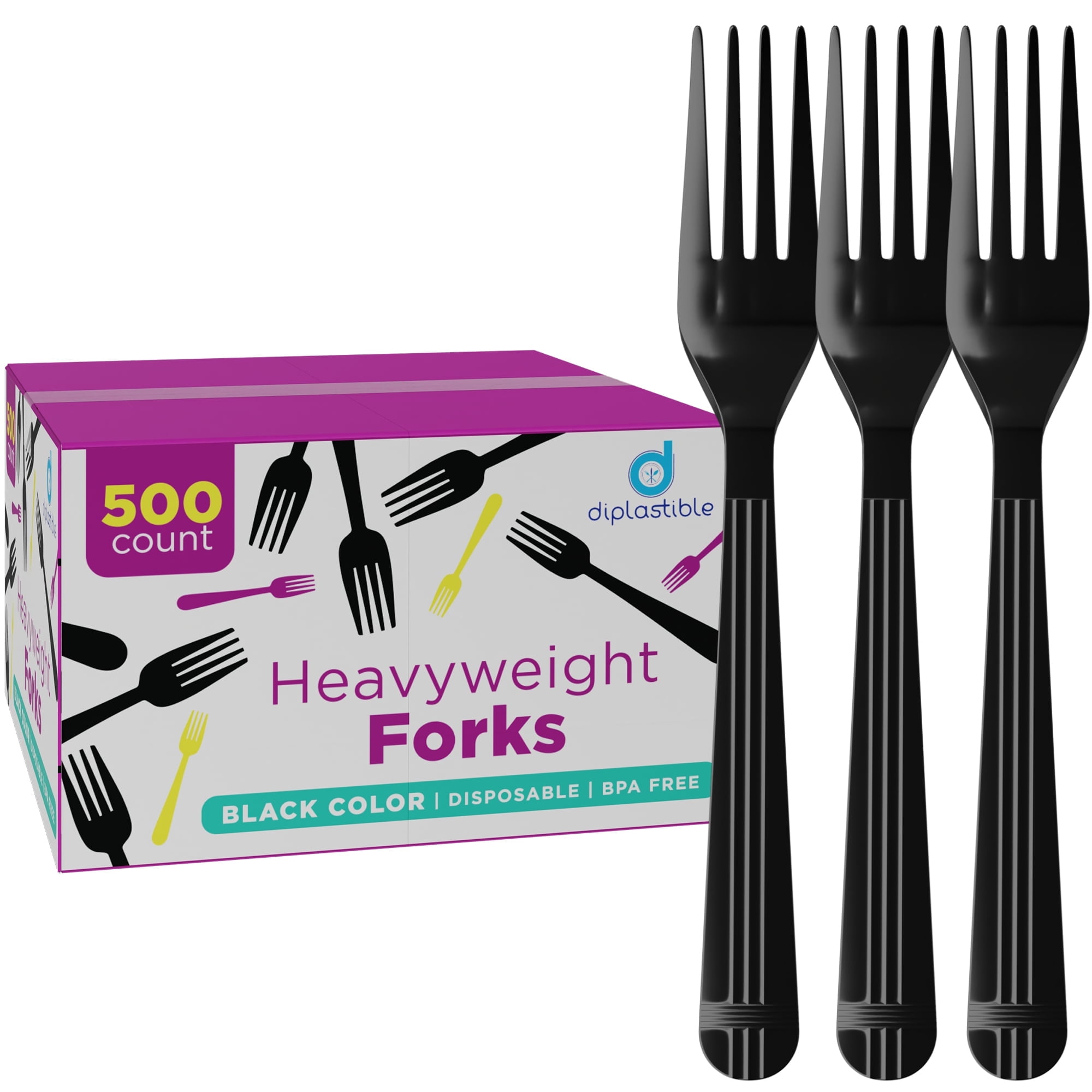 Simple64 Forks Diplastible, Heavy Duty Plastic Forks, 500 Pack, Disposable Utensils ...
