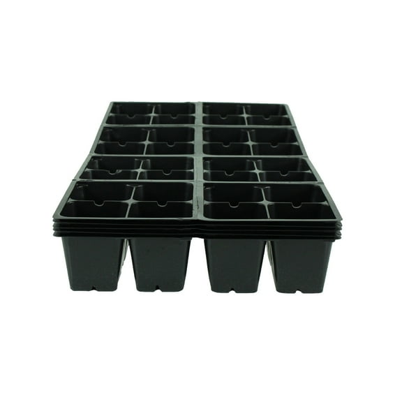 Black Plastic Garden Tray Inserts - 5 Sheets of 32 Planting Pot Cells Each - 2x2 Nested x8 Configuration - Perforated - Nursery, Greenhouse, Gardening
