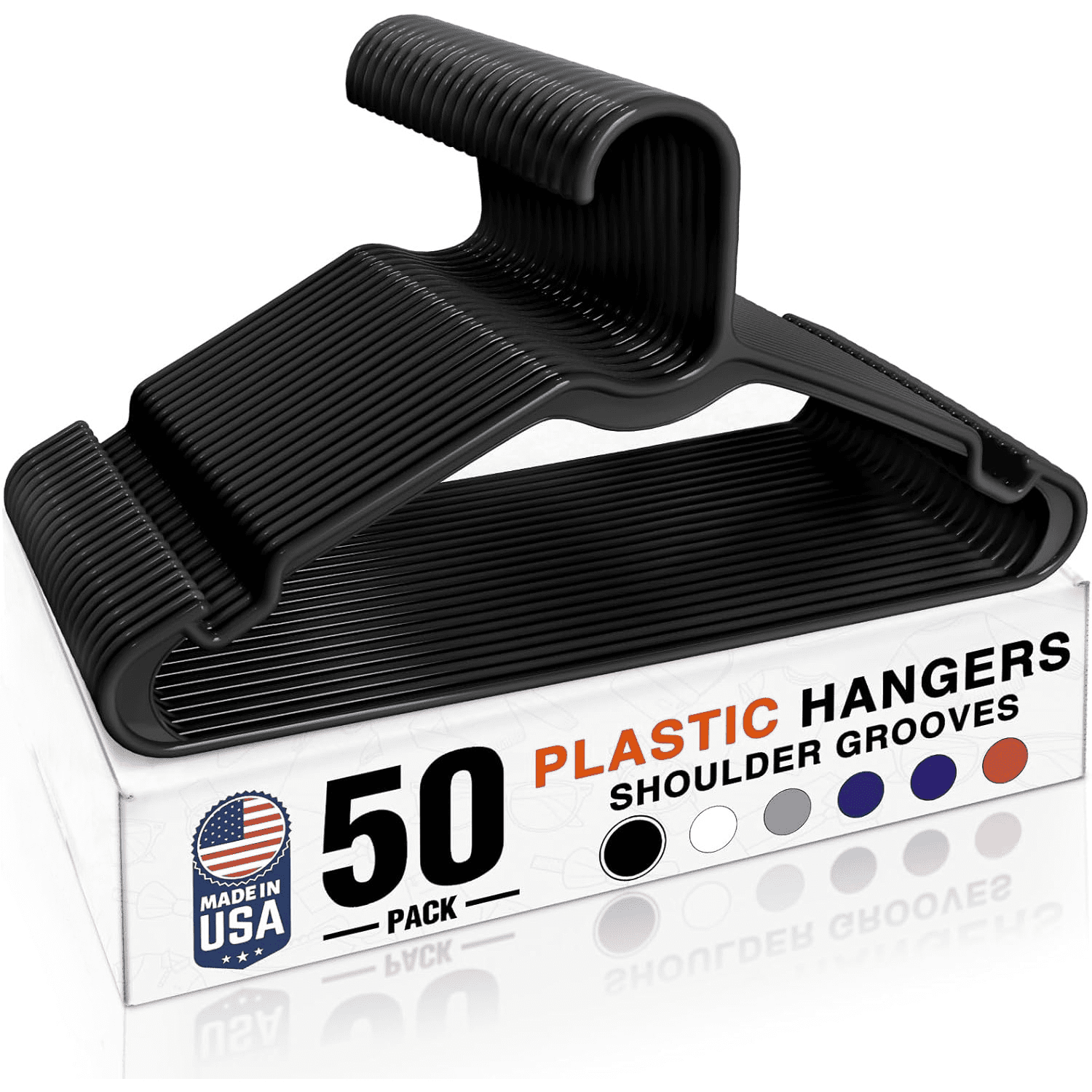 Black Plastic Hangers 50 Pack - Lightweight & Slim Space Saving Clothes ...