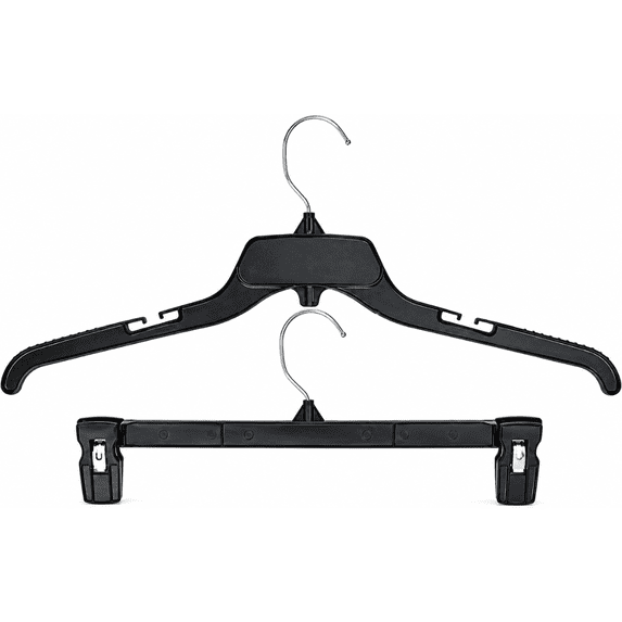 Black Plastic Hangers Combo Set, 5 Shirt Hangers and 5 Pant Clip ...