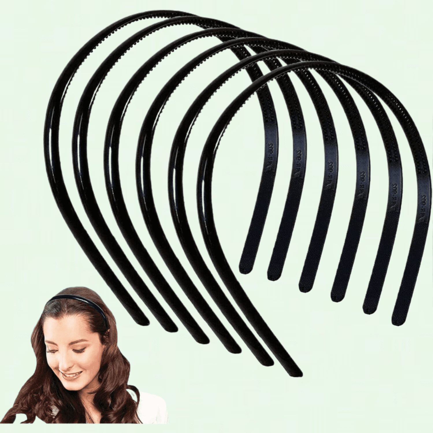 6 Pack Black Plastic Headbands with Teeth, 8mm Wide, Unisex Hair Bands