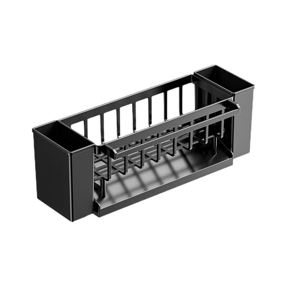 Black Plastic Kitchen Drainer Shelf With Drain Holes, Countertop Or Wall Mount Storage Rack For Dishes, Utensils, Space Saving Design For Sink Side Organization