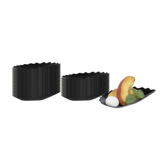 Black Plastic Mini Coquille Plate - 3 1/4" x 3 1/4" x 1/2" - 100 Count Box