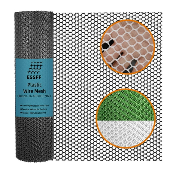 Black Plastic Netting Roll for Pets and Garden, 15.7IN x 16.4FT Multi-Use Fence Barrier, Protects Poultry Dogs Rabbits Chickens from Snakes, Black