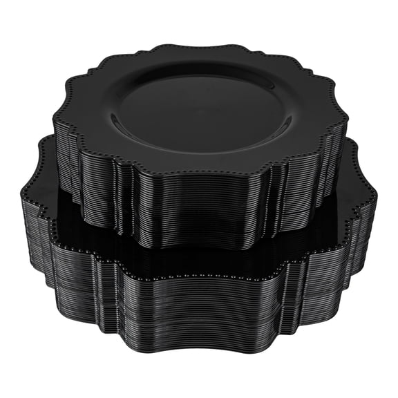 Black Plastic Party Plates 100 Count Heavy Duty Disposable For Wedding And Events