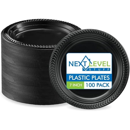 Black Disposable Plastic Plates, 100 Count, Heavy Duty Dinner Plates for Parties, Events, and Everyday Use