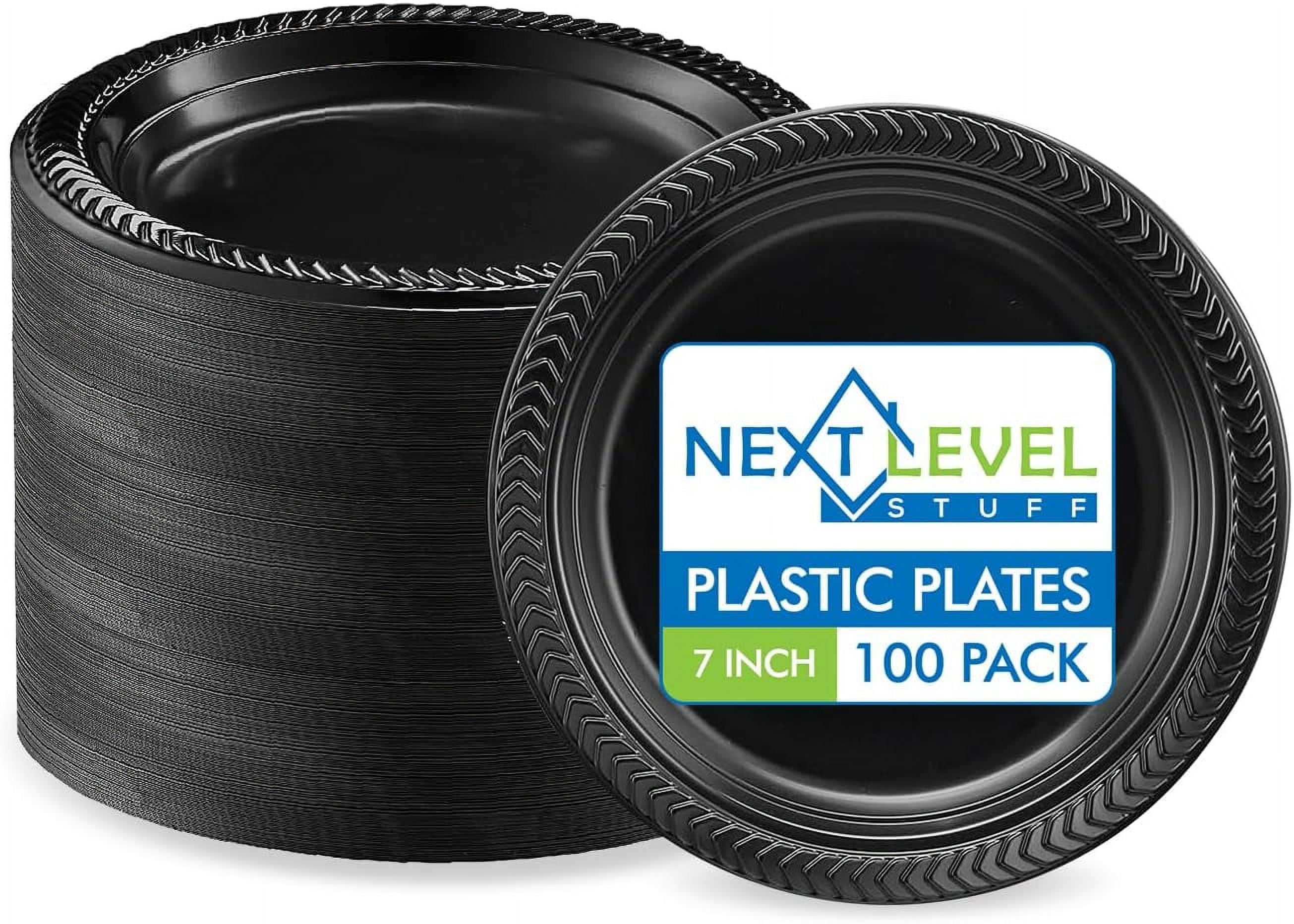 Black Plastic Plates [100 Count] Disposable Plastic Plates, Microwave