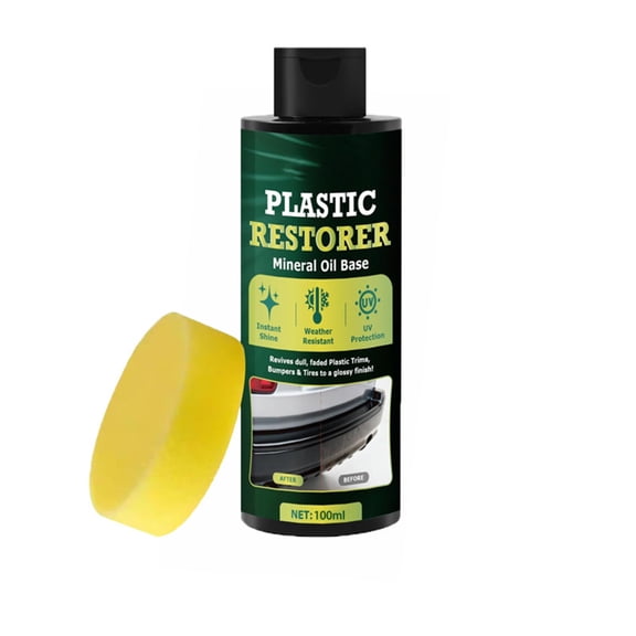 Black Plastic Restorer Coating, Weatherproof Trim And Tire Shine Enhancer, UV Blocking Formula With Applicator Sponge For Exterior Plastic Parts