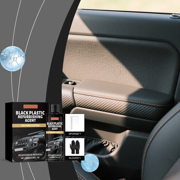 Black Plastic Restorer Kit for Car Interior Trim, Dashboard Cleaner and Polish with UV Protection, Non-Greasy Formula for Vinyl, Rubber, Plastic Surfaces, Complete Restoration and Maintenance Kit