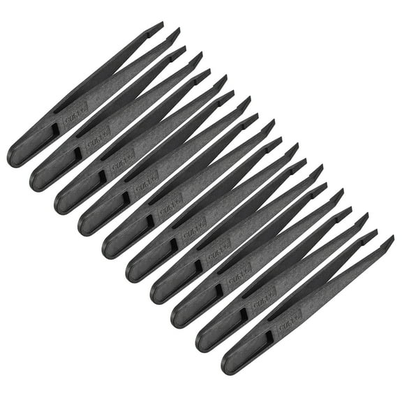 Black Plastic Slant Tip Anti-static Tweezers 4.7 inch Length 10Pcs