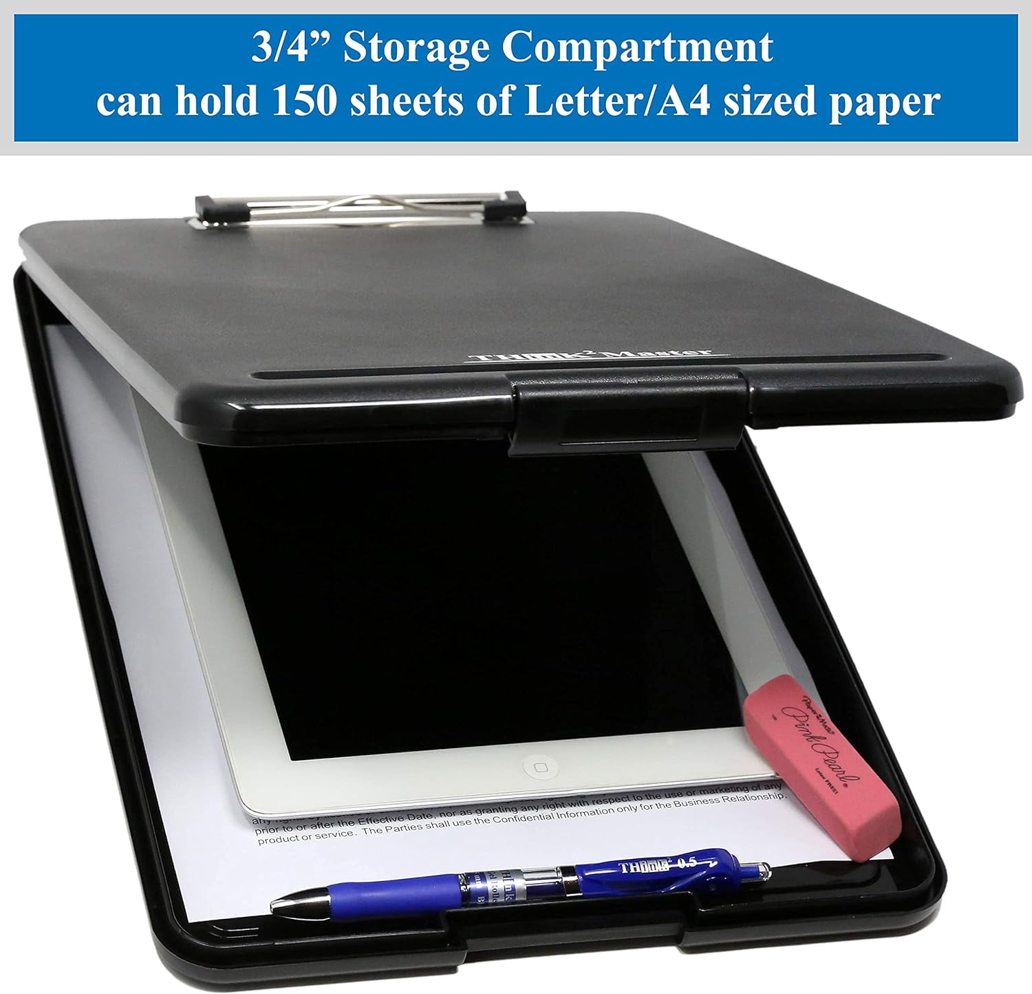 Black Plastic Storage Clipboard & [24 Pens 3 Colors] Think2