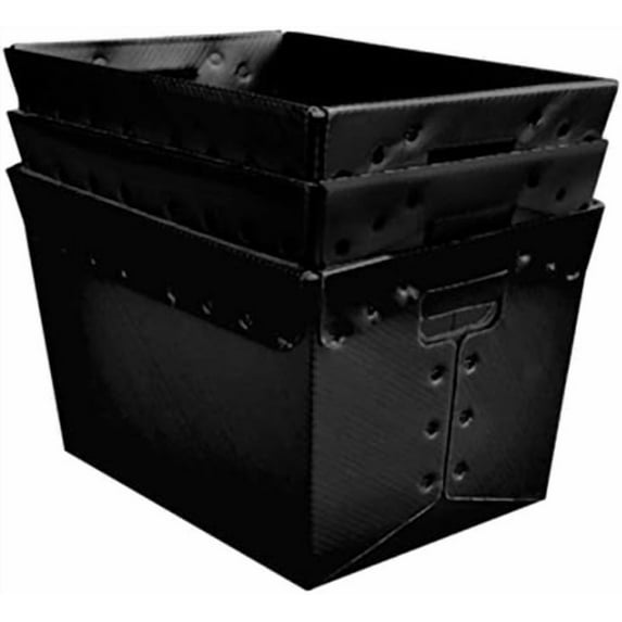Black Plastic Storage Totes and Stackable Storage Bins - Strength Containers for Organizing at the Office and Home - Holds Up To 80 Lbs - 18" x 13" x 12" - Pack of 3
