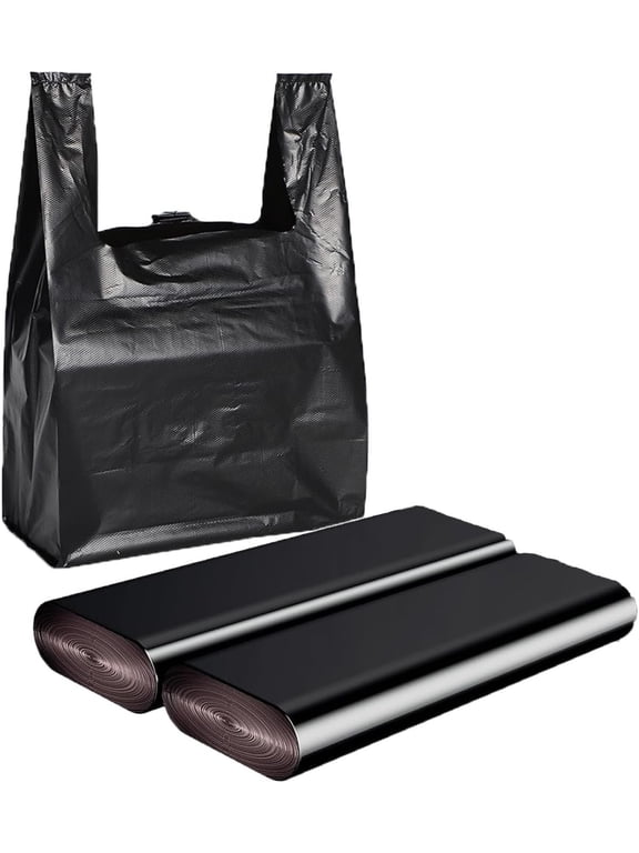 Black Plastic T-shirt Bags 100 Pack 12.6'' x 6.5" x 21" Black Bag for Grocery Shopping Supermarket Restaurants