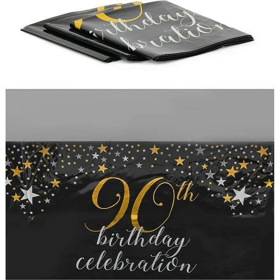 3 Pack Happy 90th Birthday Tablecloth, Disposable Plastic Table Covers for Cheers to 90 Years Party Supplies (54 x 108 in)