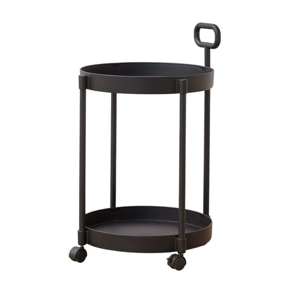 Black Plastic Two Tier Rolling Storage Cart With Wheels 15.7 X 21.6 Inches Movable Shelf For Living Room Bedside Or Kitchen Sturdy And Portable