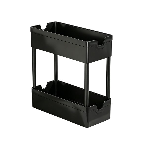 Black Plastic Two Tier Vanity Storage Tray Rack With Drain Hole For Bathroom Kitchen Countertop Organizer
