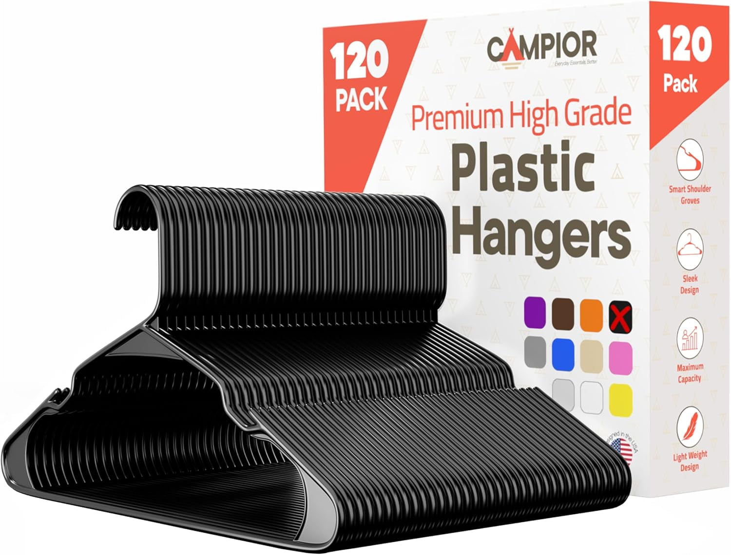 Black Plastic hangers 120 Pack– Heavy-Duty Plastic Hangers Slim and Space-Saving Hangers, Durable & Lightweight PP Hangers with Non-Slip Shoulder Notches for Slip Dresses, Suits, Jackets & Camisoles