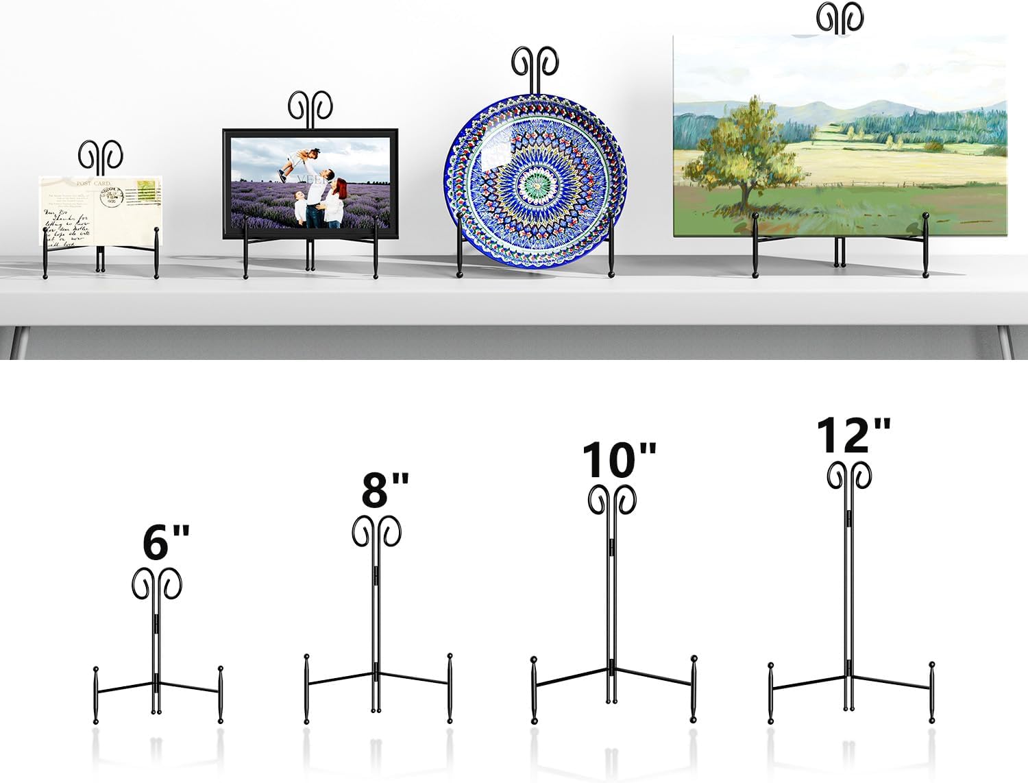 Black Plate Stand For Display, 12 Inch Decorative Plate Easel For