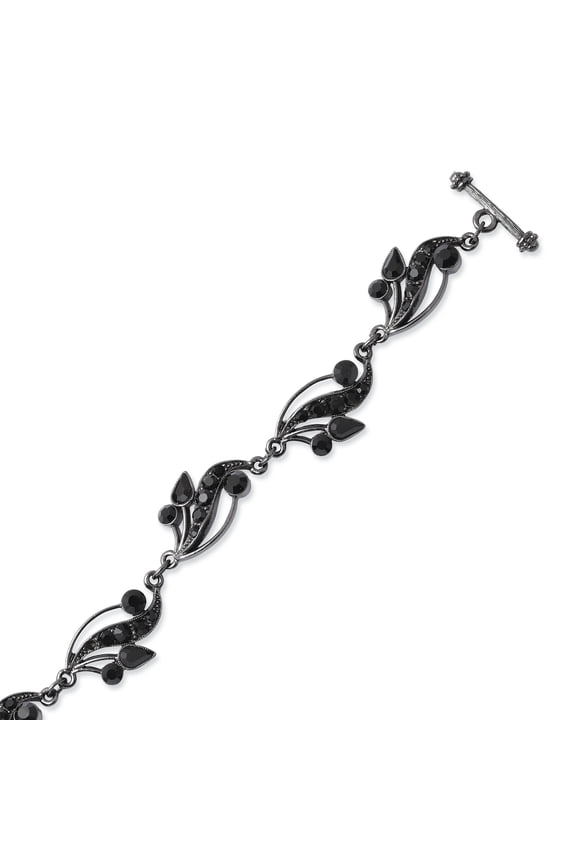 Plated Black Crystal 7.5inch Toggle Bracelet Link Bracelet for Women - 15.9 Grams