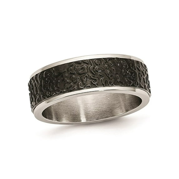 Black Plated Stainless Steel Textured Wedding Band Ring