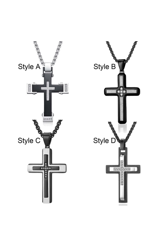 Black Plated Titanium steel Women's Necklace AAA CZ Pendant Cross Necklace for Men