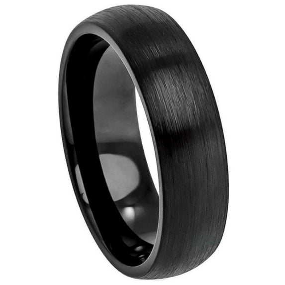 Black Plated Tungsten 6MM Brushed Classic Domed Band Ring Size 9.5
