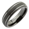 thumbnail image 1 of Black Plated Tungsten Carbide 8mm Wedding Band Brushed with 2 Polished Grooves Ring Size 8.5, 1 of 5