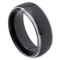 thumbnail image 1 of Black Plated Tungsten Domed Silver Stepped Edge Ring Size 11, 1 of 3