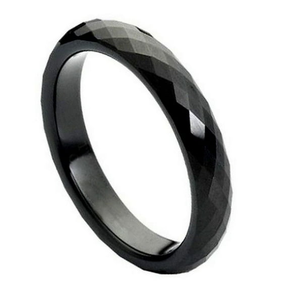 Black Plated Tungsten High Polish Faceted Domed 4MM Wedding Ring Size 10.5