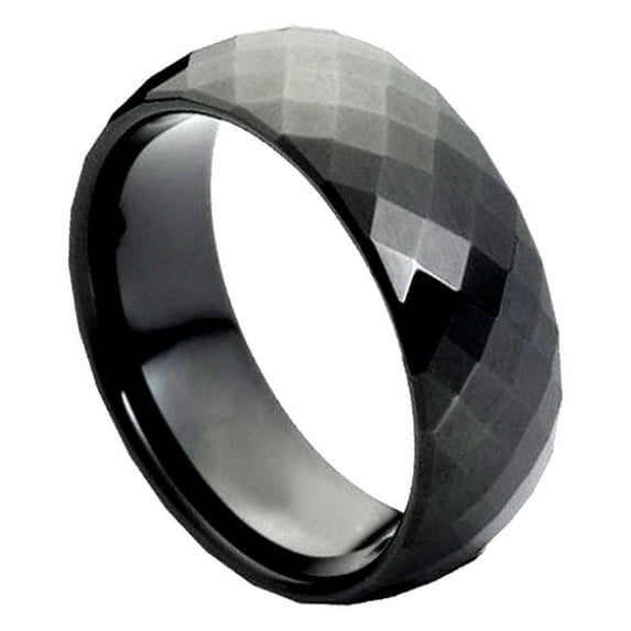 Black Plated Tungsten High Polish Faceted Domed 8MM Wedding Ring Size 6