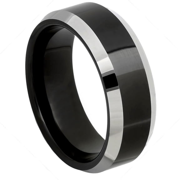 Black Plated Tungsten High Polished Steel Color Beveled Edge Ring Size 8
